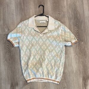 Urban Outfitters Cream and Tan Geometric Polo